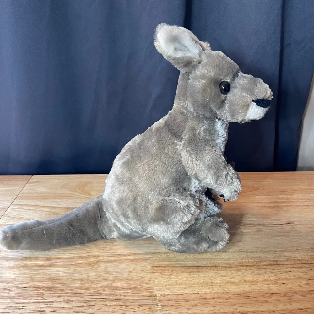 Wild Republic Grey Kangaroo Plush with Removable Baby Joey Pouch Plush 12 in